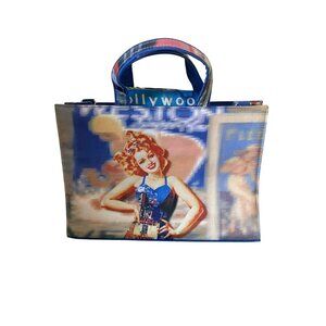 Retro Hollywood Themed Tote Bag With Iconic Print & Dual Handles EV01 F